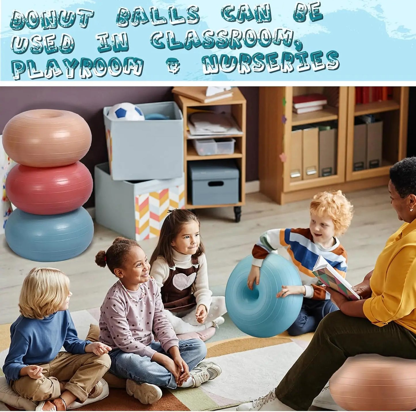 8 Pcs Flexible Seating for Classroom Inflatable Yoga Ball Chairs with Pump Donut Exercise Ball Chair Cushion Seat for Office Bal