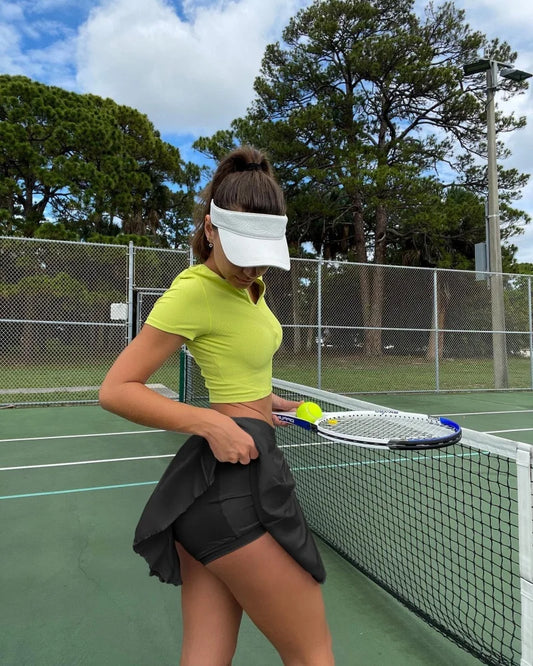 Solid Color High-Waist Tennis Skirt Shorts for Women's Gym