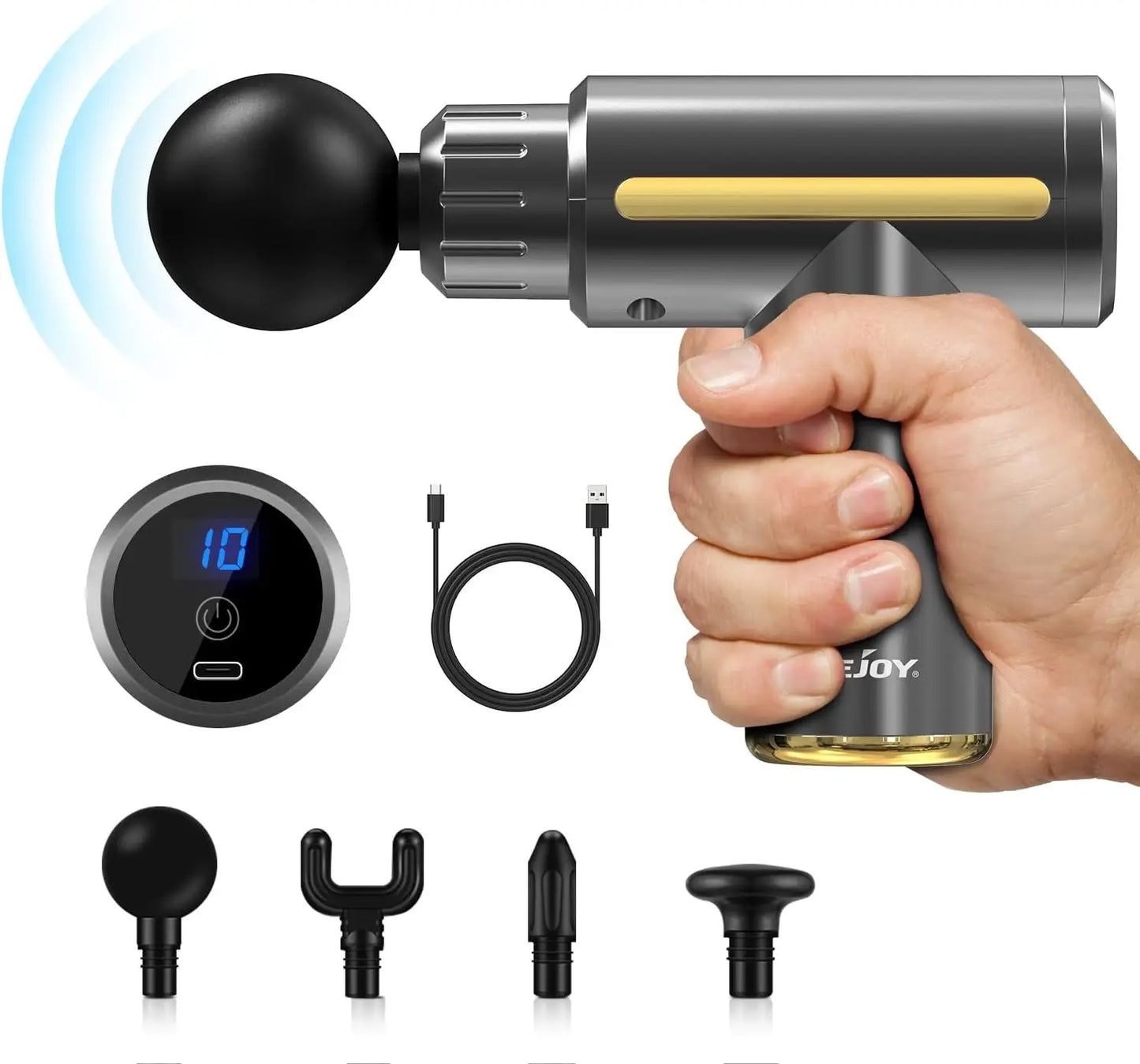 Sejoy Massage Gun Relaxation Deep Tissue Percussion Muscle Relax Massager 10 Speed 4 Heads