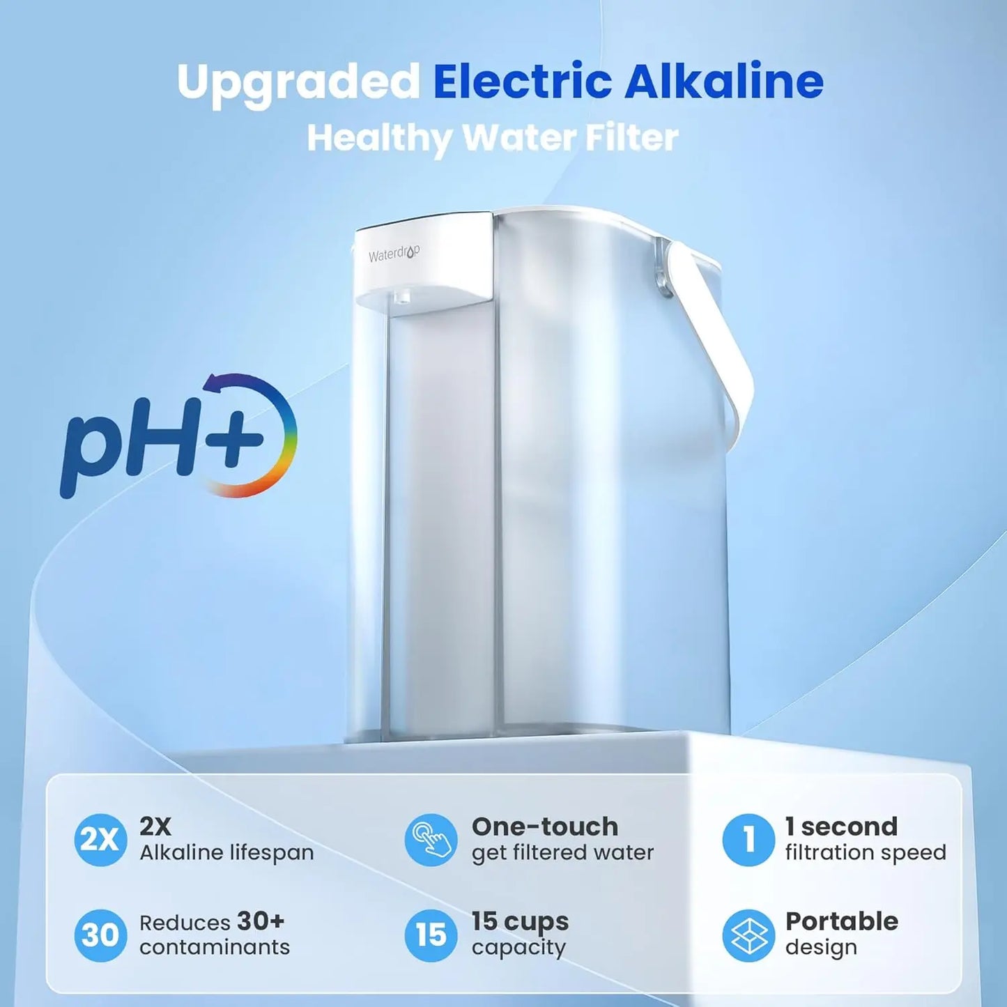 Waterdrop Alkaline Electric Water Filter Pitcher 200-Gallon