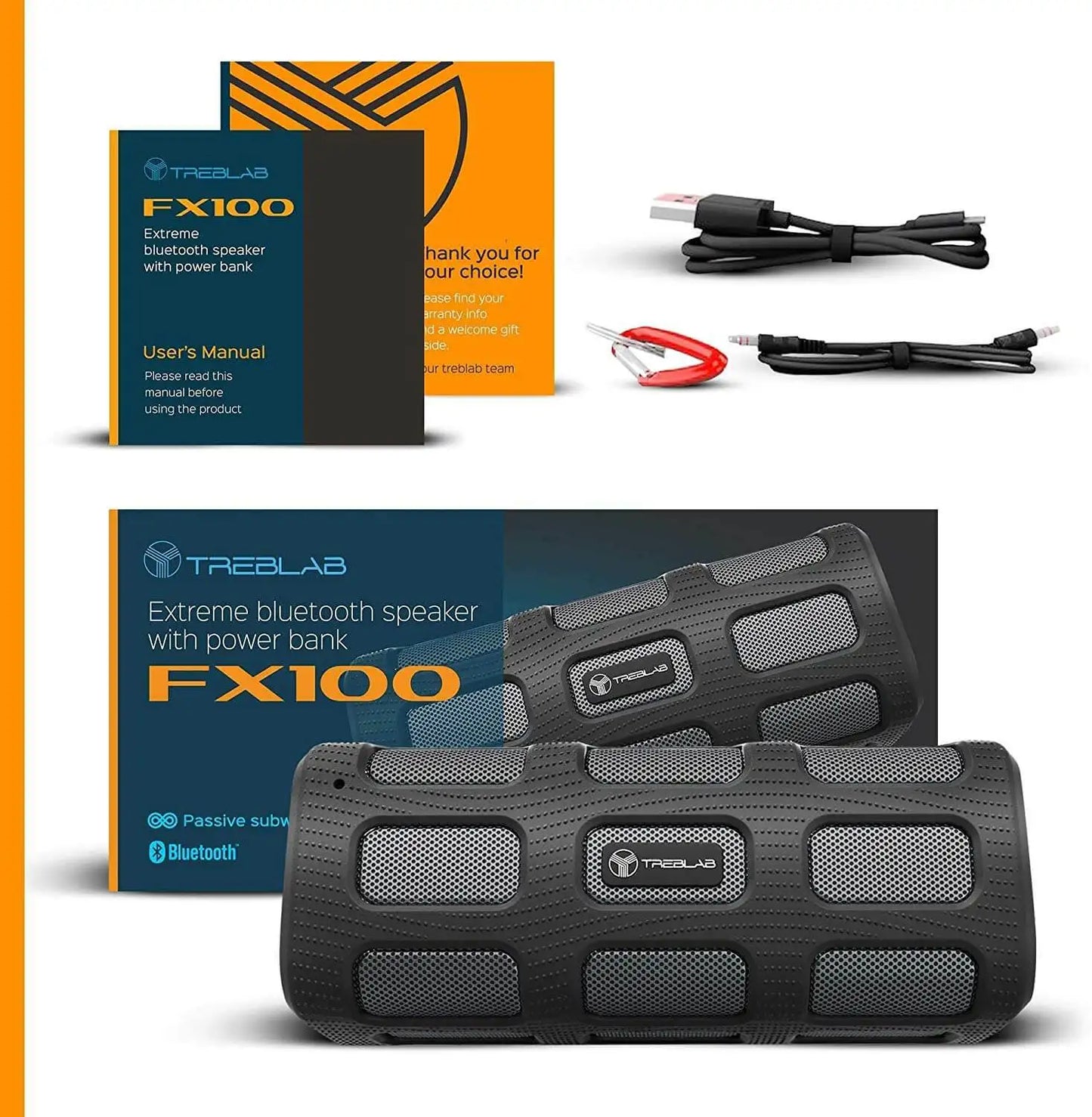 TREBLAB FX100 Bluetooth Portable Wireless Speaker Rugged Outdoors w/ Power Bank