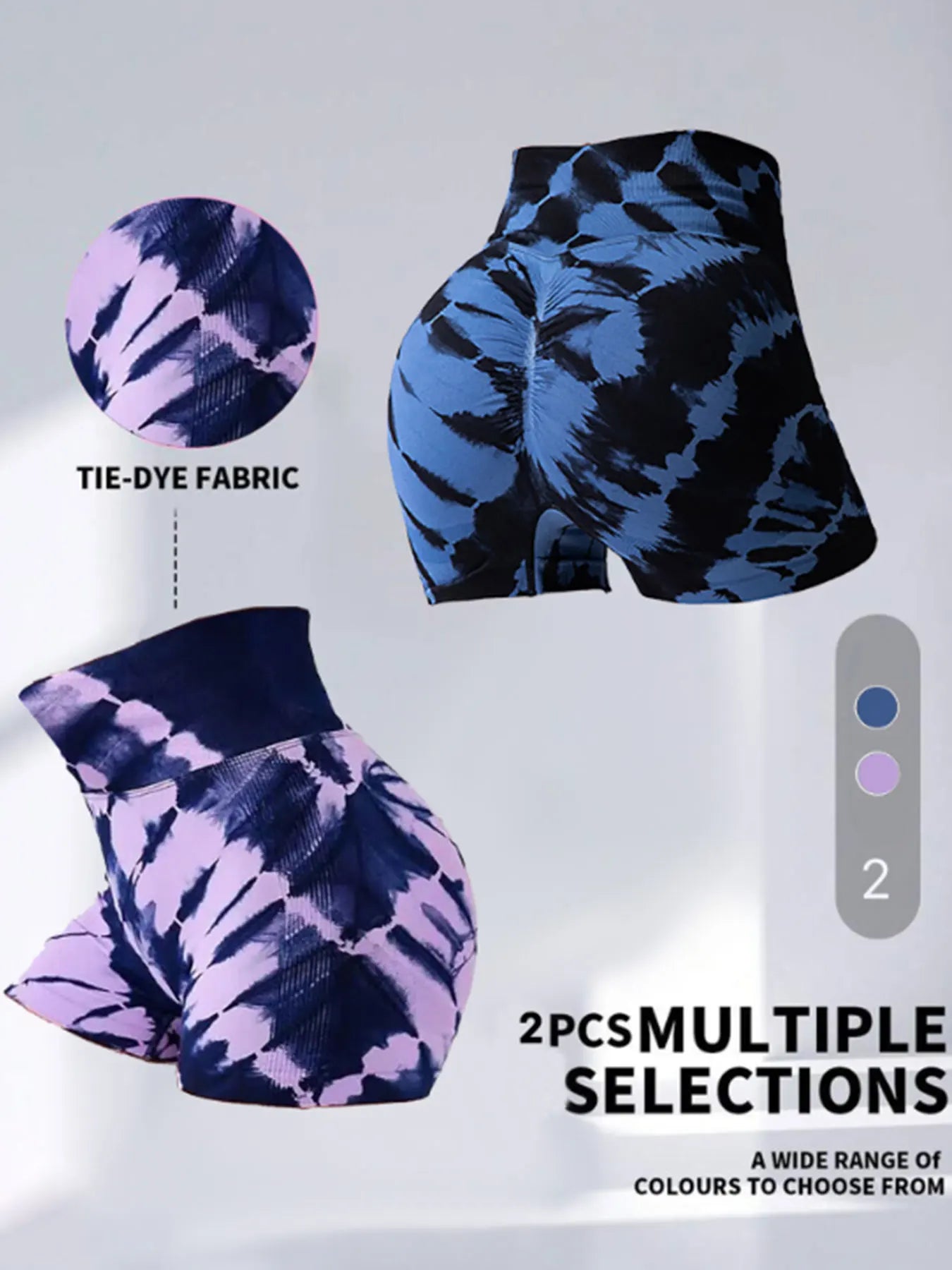 2 Pack US Local Womens Tie Dye V Back Yoga Biker Shorts Scrunch Butt Lifting Gym Seamless Booty Shorts
