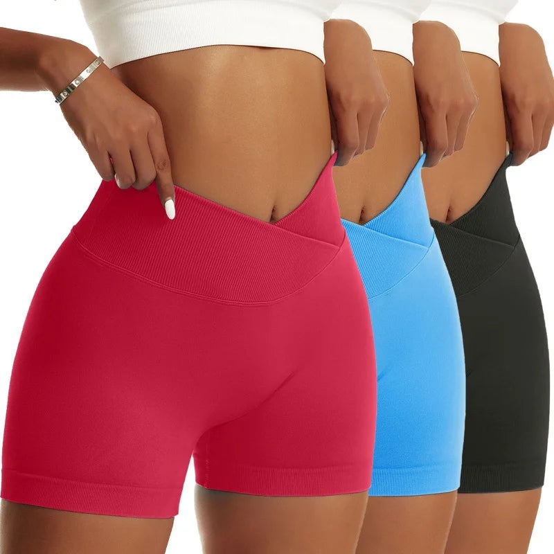 3 Pieces Women Solid Peach Hip Sports Pants High Waist Shorts