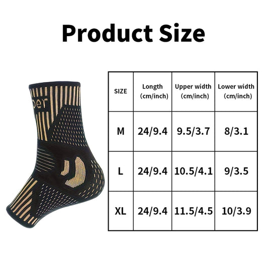 2 PCS Copper Ion Sports Ankle Brace, Ankle Support Sets, Men's and Women's Compression Socks, Basketball, Football, Tennis, Running Protective Gear