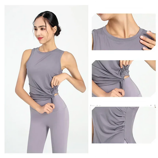 Slit Women's Sports Vest High Stretchy Yoga Pilates Cropped Vest Top for Fitness Workout BreathableTank Top Female Sportswear