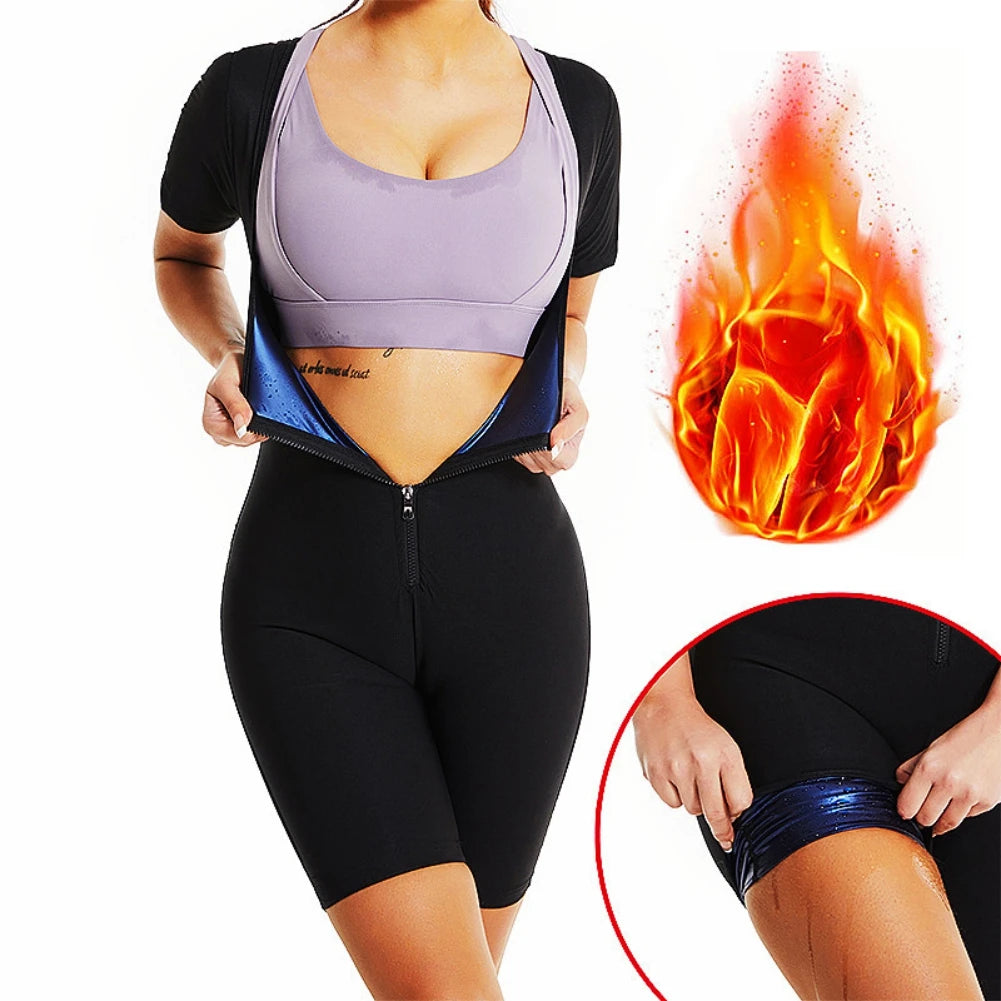 3-In-One Zipper Body Shaping Sauna Suit for Women Sweatshirt and Running Fitness Sweat Absorption Workout Suit