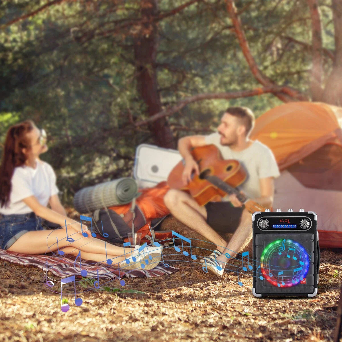 Karaoke Machine with 2 Wireless Microphones Portable Bluetooth Speaker Party LED