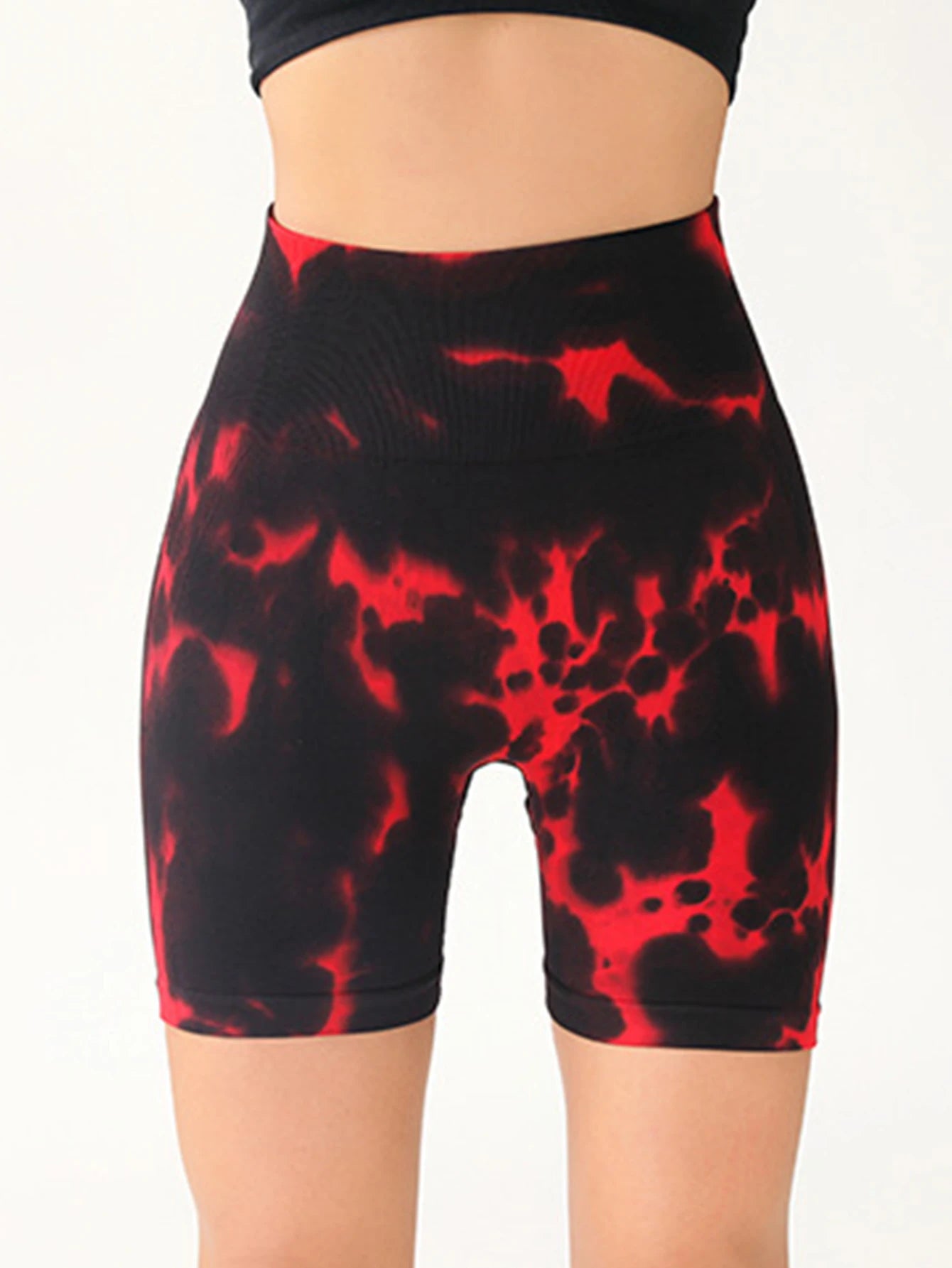 3 Pack US Local Red Tie-Dye High-Waisted Butt-Lifting Women's Sports Yoga Shorts Tummy Control Seamless Ruched Booty Shorts