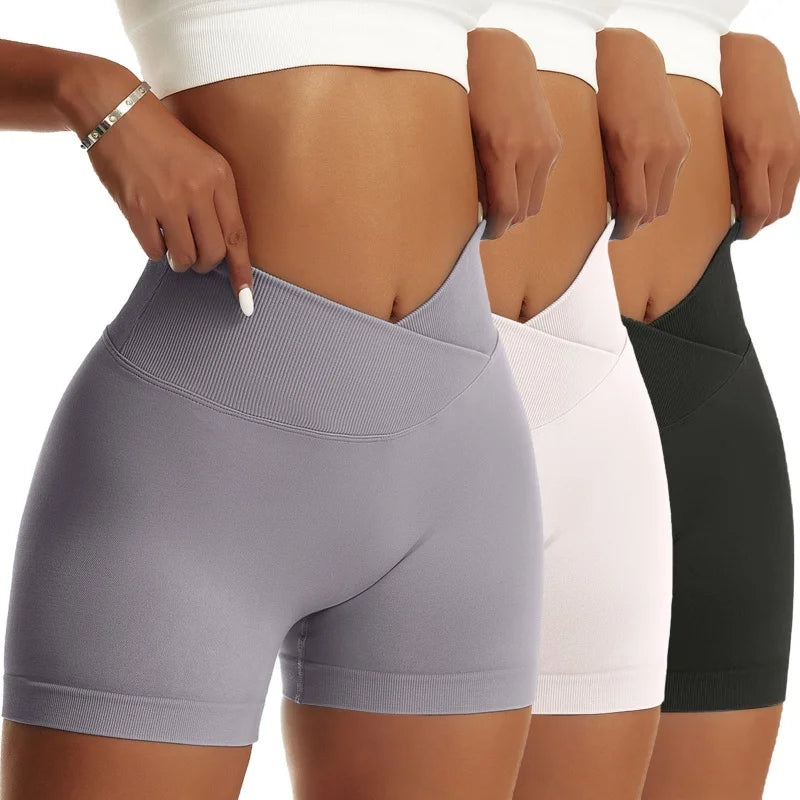 3 Pieces Women Solid Peach Hip Sports Pants High Waist Shorts