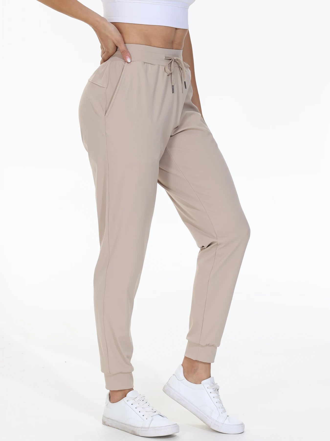 Fitness Jogging Pants Women's High Belt Pocket Drawstring Elastic Waist Yoga Pants Gym Exercise Sportswear Light and Comfortable