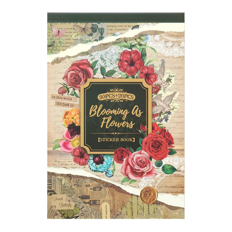 50Pecs/Set Hand Account Material Stickers Book Butterfly Flowers Style DIY Hand Account Decoration Stickers