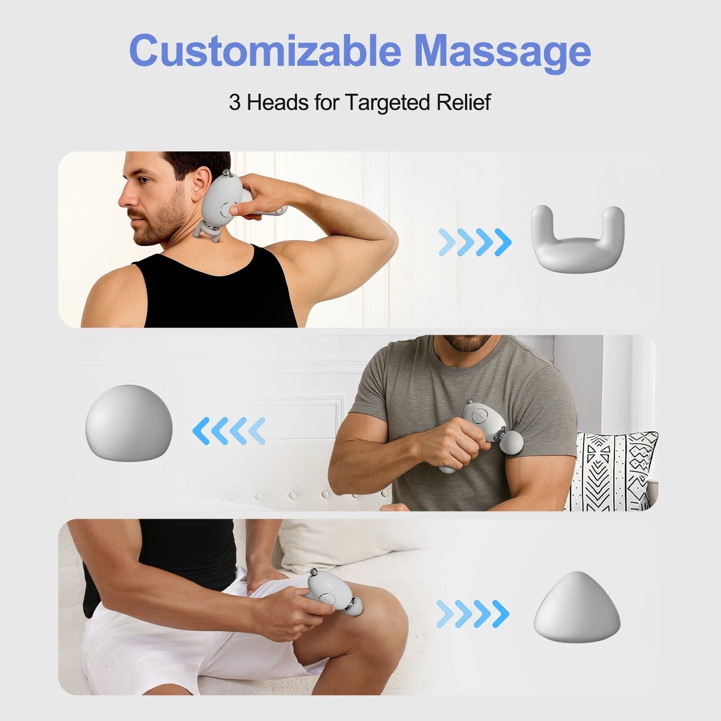 Massage Gun Deep Tissue, Mini Massager Gun with Heat, Handheld Percussion, 3 Interchangeable Heads & 4 Speeds Gift for Men,Women