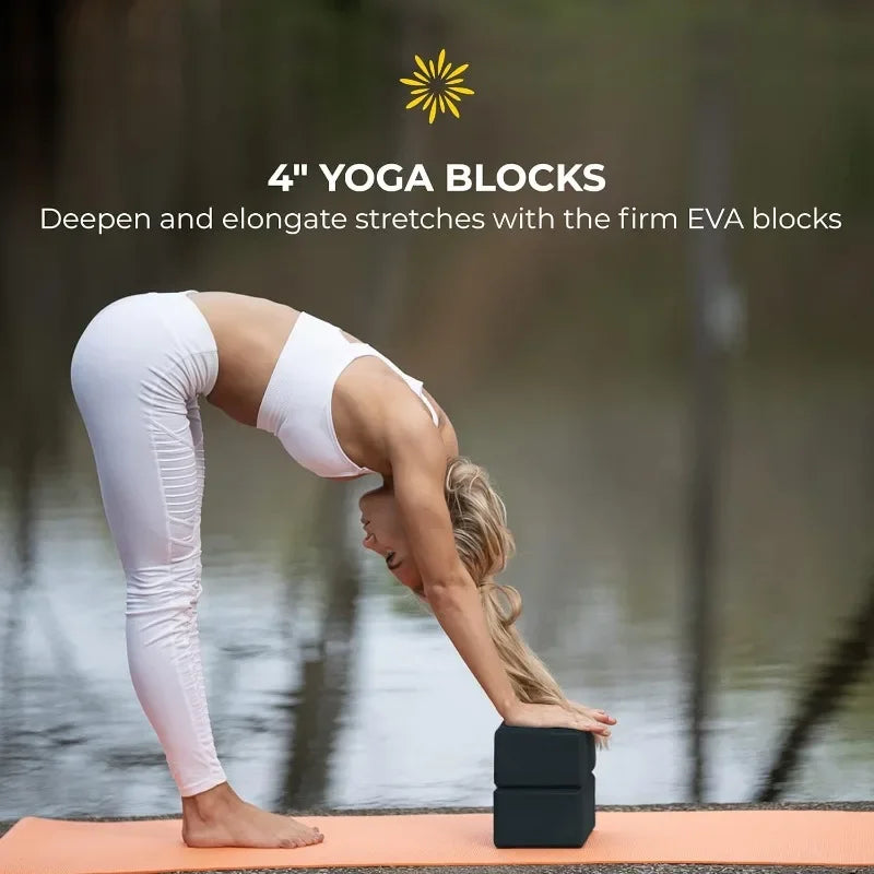 Sunshine Yoga 6-Pack Restorative Kit, 1 Bolster (24" 12" 6"), 2 Blocks (4" 6" 9"),1 6ft D-Ring Strap