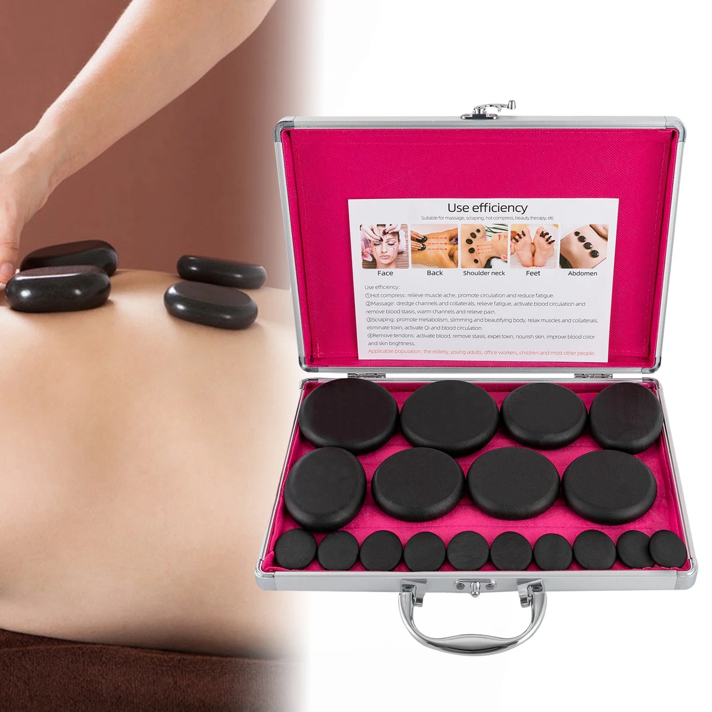 Hot Stones Massage Set with Heater Box 16 Essential Stones