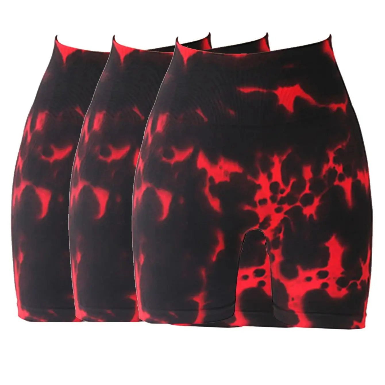 3 Pack US Local Red Tie-Dye High-Waisted Butt-Lifting Women's Sports Yoga Shorts Tummy Control Seamless Ruched Booty Shorts