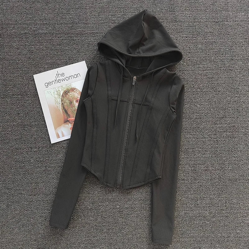 Women's Yoga Coat Short Sports jacket Fitness Yoga Shirt Cycling Running Coats Zipper jacket Hooded Long Sleeve Sports Jacket