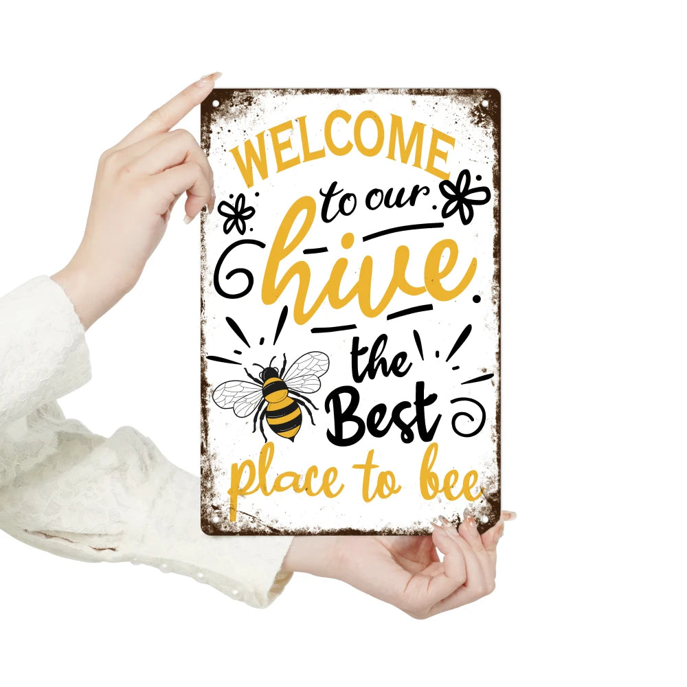 Putuo Decor Welcome Metal Signs Retro Bee Wall Art Decor