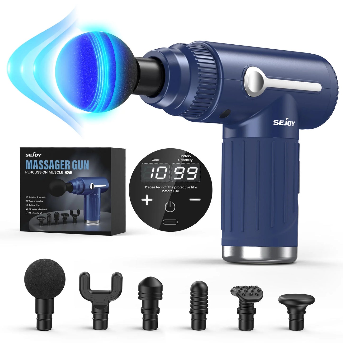 Sejoy Massage Gun Relaxation Deep Tissue Percussion Muscle Relax Massager 10 Speed 4 Heads