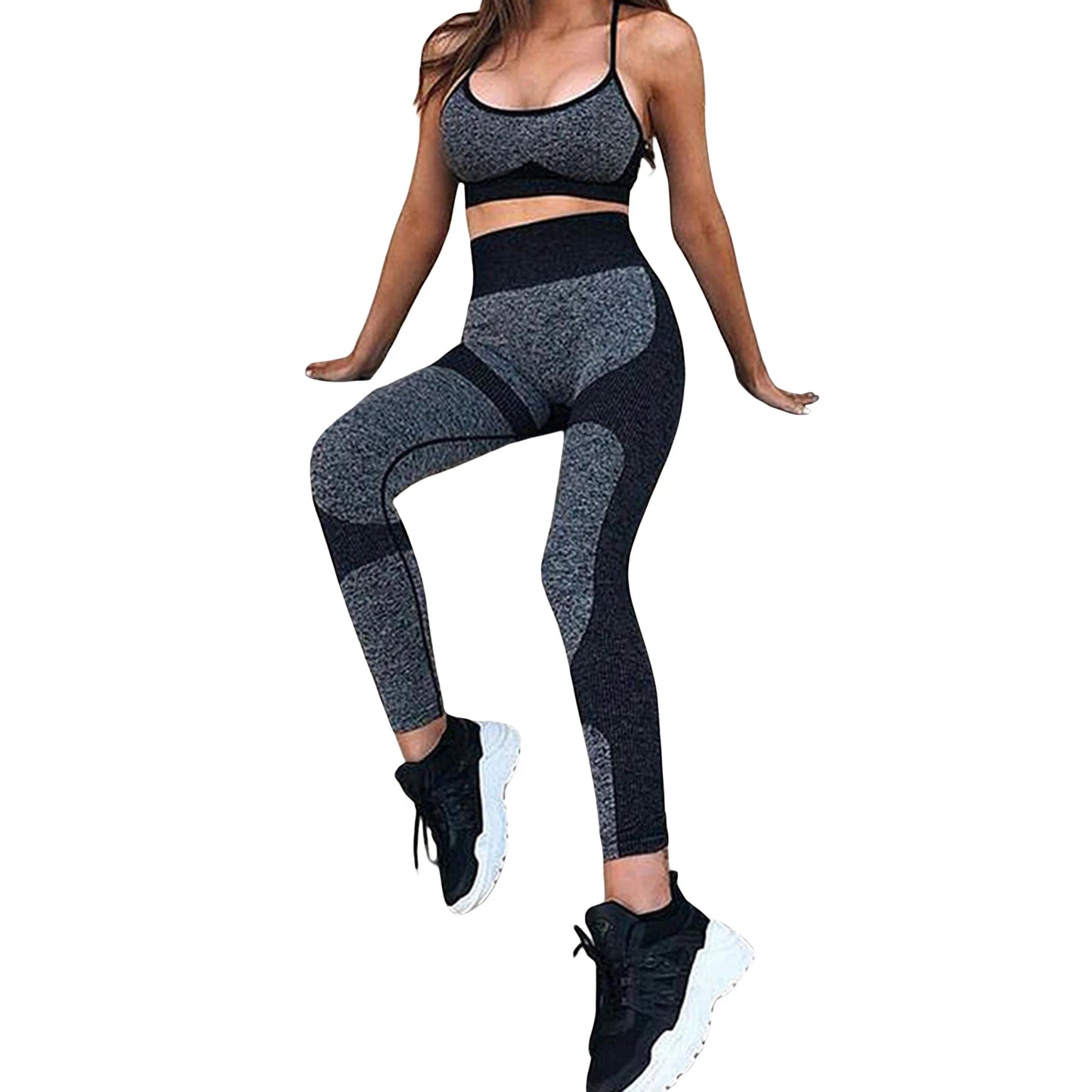 Women s Yoga Outfit Sleeveless Crop Top and High Waist Leggings 2-Piece Workout Set in Vibrant Colors