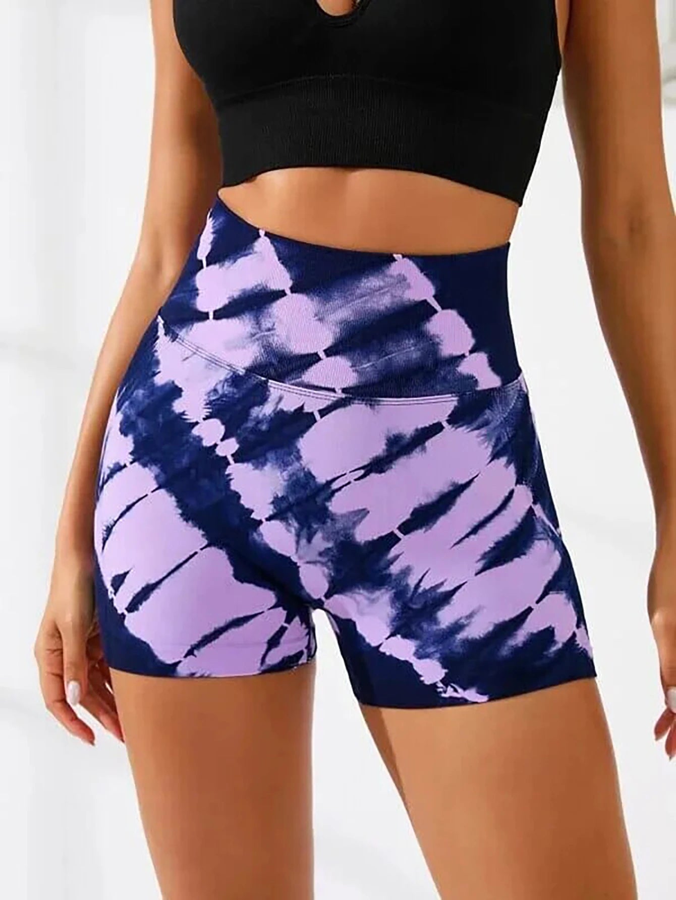 Us Local Women's Tie Dye V Back Yoga Biker Shorts Workout Seamless High Waist Contour Gym Yoga Shorts