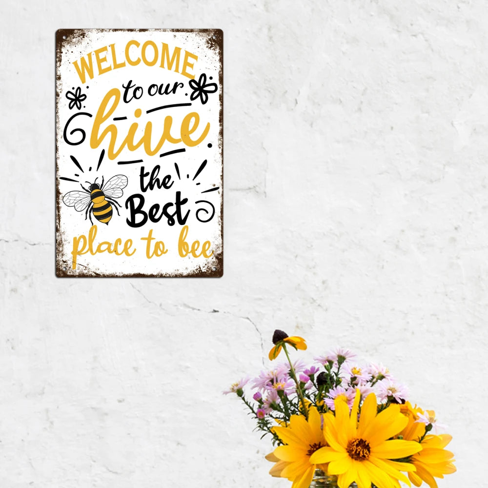 Putuo Decor Welcome Metal Signs Retro Bee Wall Art Decor