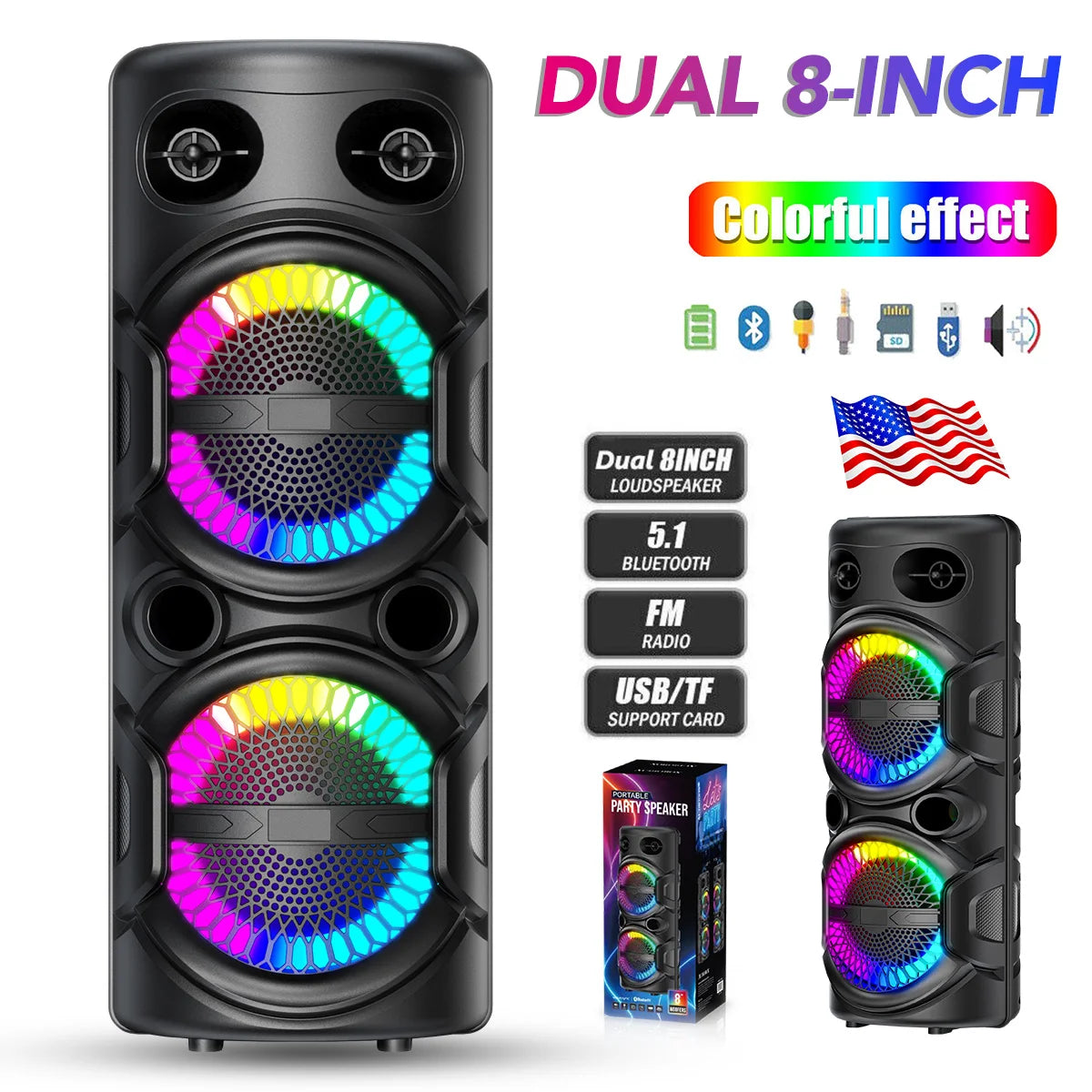 3000W Portable Bluetooth Speaker Subwoofer Heavy Bass Sound System Party DJ Karaoke Rechargeable Loud Speaker