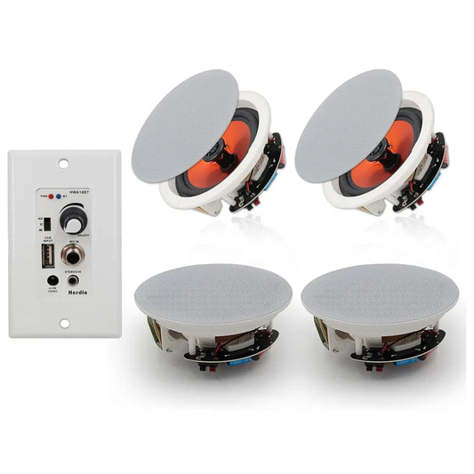 Herdio 6.5'' 4PCS Bluetooth In Ceiling Speakers 600W 2-Way Flush Mount Speakers System With Wall Amplifier Receiver For Bathroom