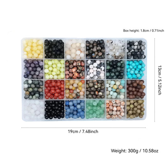 720pcs Natural Stone 6mm Beads, 24 Styles Portable Box Style, Suitable For DIY Beginners And Adults