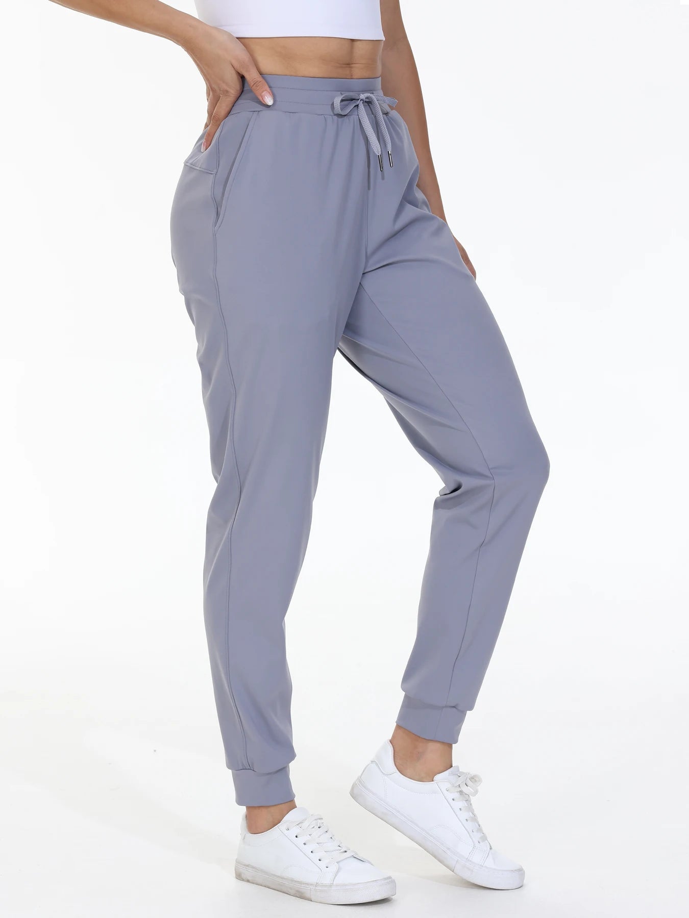 Fitness Jogging Pants Women's High Belt Pocket Drawstring Elastic Waist Yoga Pants Gym Exercise Sportswear Light and Comfortable