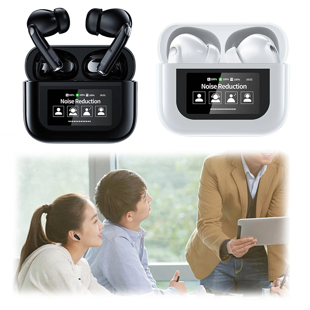 Wireless BT 5.4 Real Time Translator Earbuds ANC Noise Cancelling 144 Languages Translator Headset Smart Touch Screen Housing