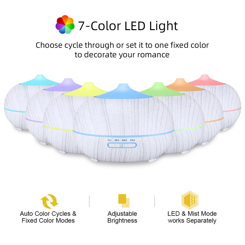 550ml Home Essential Oil Aroma Diffuser with Remote 7 LED Colors and 6 Oils Ultrasonic Humidifier