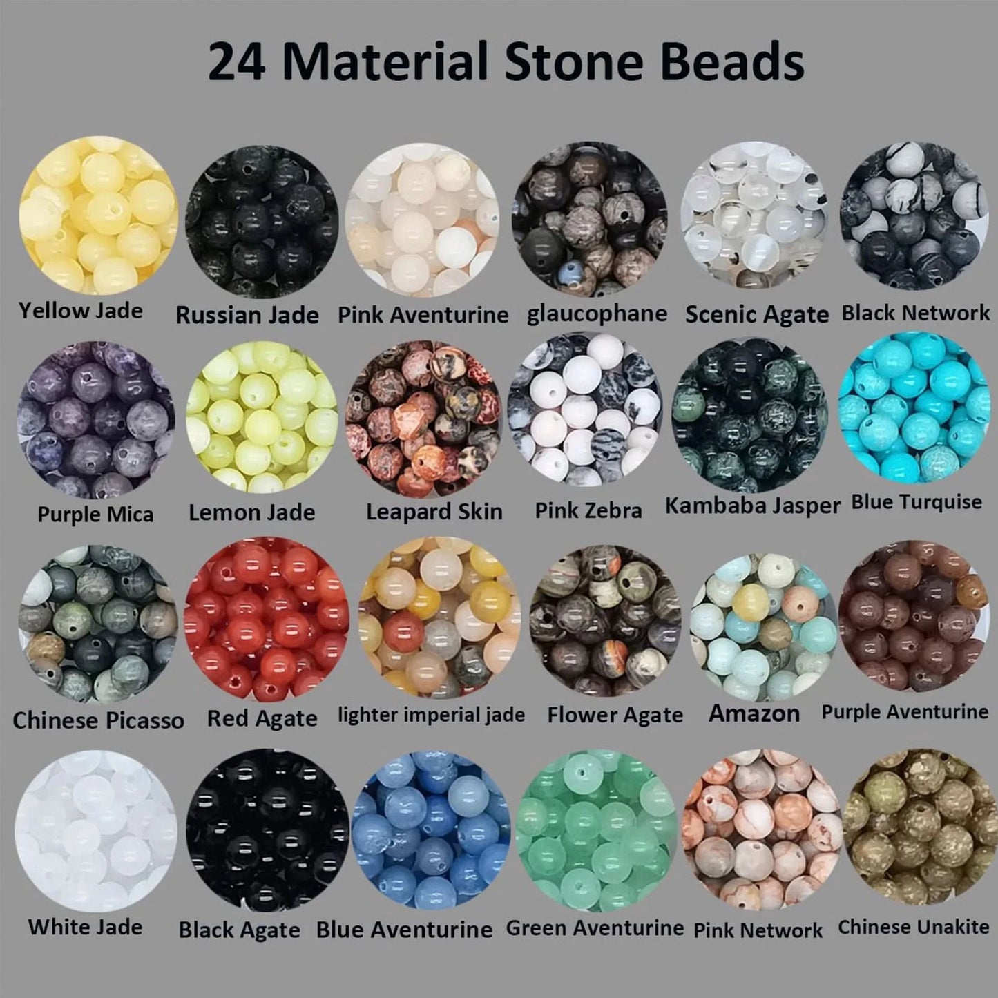 720pcs Natural Stone 6mm Beads, 24 Styles Portable Box Style, Suitable For DIY Beginners And Adults