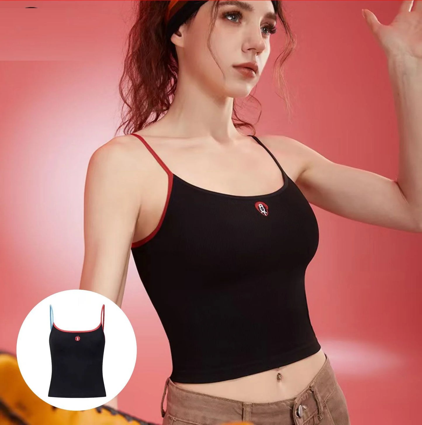 Women's Impact Activity Strap Sports Vest Yoga Vest with Pads Fitness Tank Top Open Back Gym Running Workout Halter Top Camisole