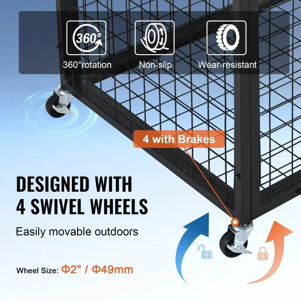 Lockable Rolling Sports Ball Storage Cart Double Lid Steel Organizer for Gym Garage Outdoor Use