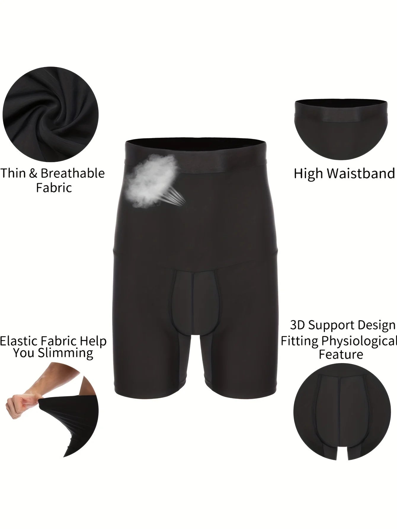 Men's silicone shorts, high waisted shapewear, tight fitting abdominal underwear, flat angle underwear, sports and fitness train