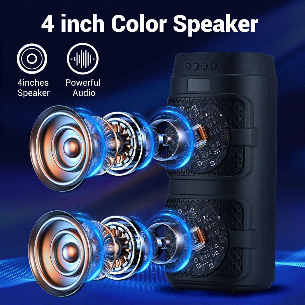 3000W Bluetooth Speaker Dual 4 Inch Speaker Stereo Outdoor Portable Subwoofer 5.0 Wireless Speaker with LED Light Rechargeable Battery