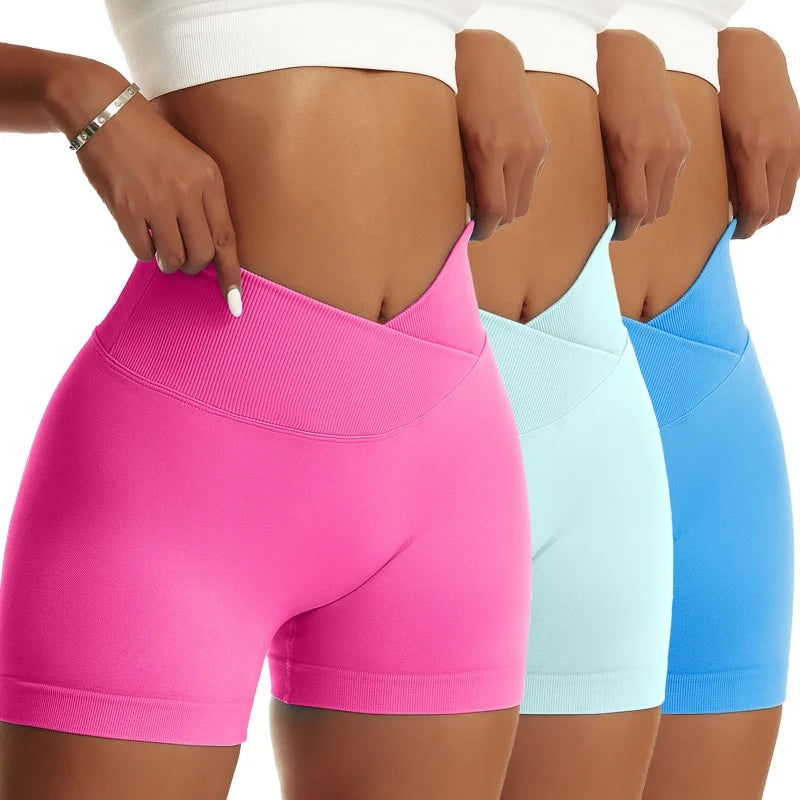3 Pieces Women Solid Peach Hip Sports Pants High Waist Shorts