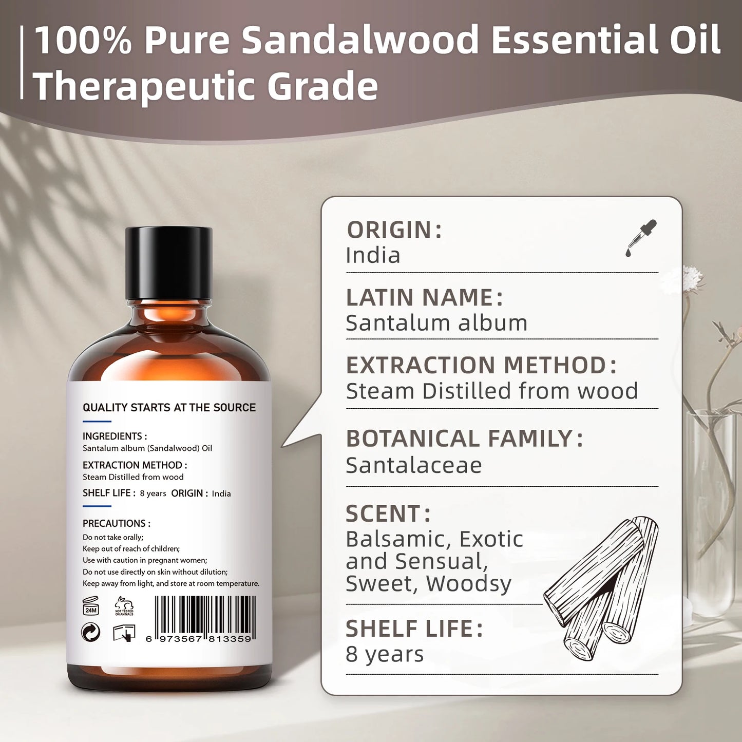 HIQILI 100ML Sandalwood Essential Oils for Aromatherapy