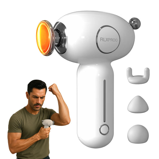 Massage Gun Deep Tissue, Mini Massager Gun with Heat, Handheld Percussion, 3 Interchangeable Heads & 4 Speeds Gift for Men,Women