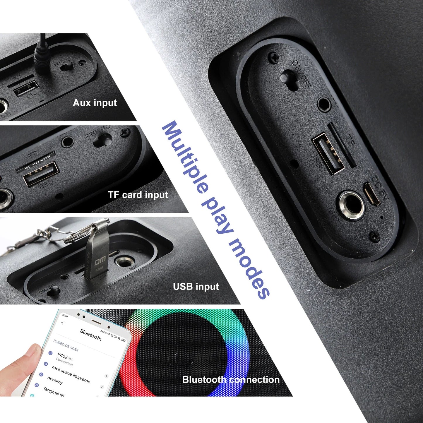 Portable 4'' Bluetooth Speaker AUX TF Card USB FM W/ LED Light For Xmas Party US