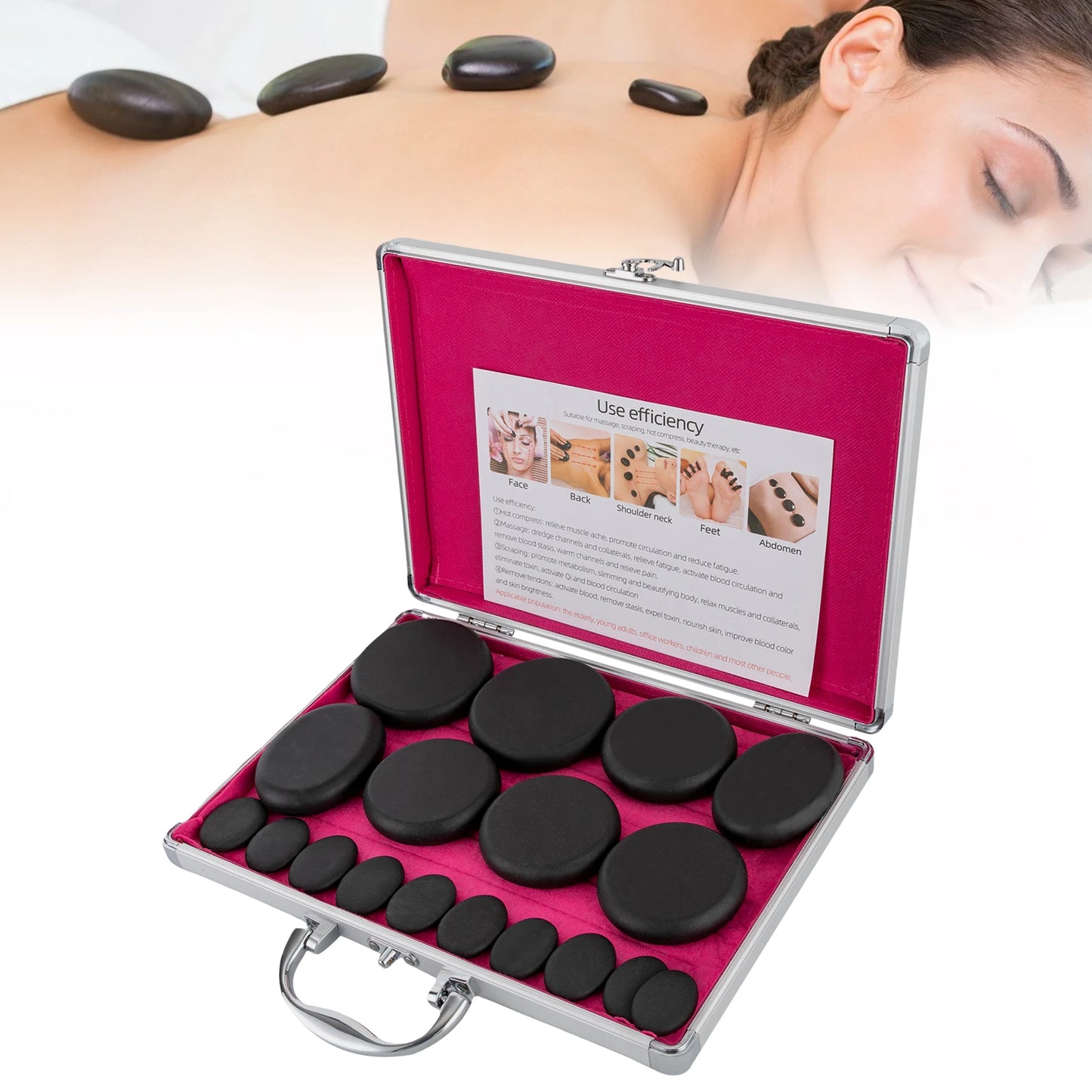 Hot Stones Massage Set with Heater Box 16 Essential Stones