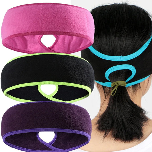 Winter Fleece Ponytail Headband Earmuffs for Running Yoga Skiing Cycling Ear Muffs Skiing Outdoor Sports Ear Warmer Sweatband