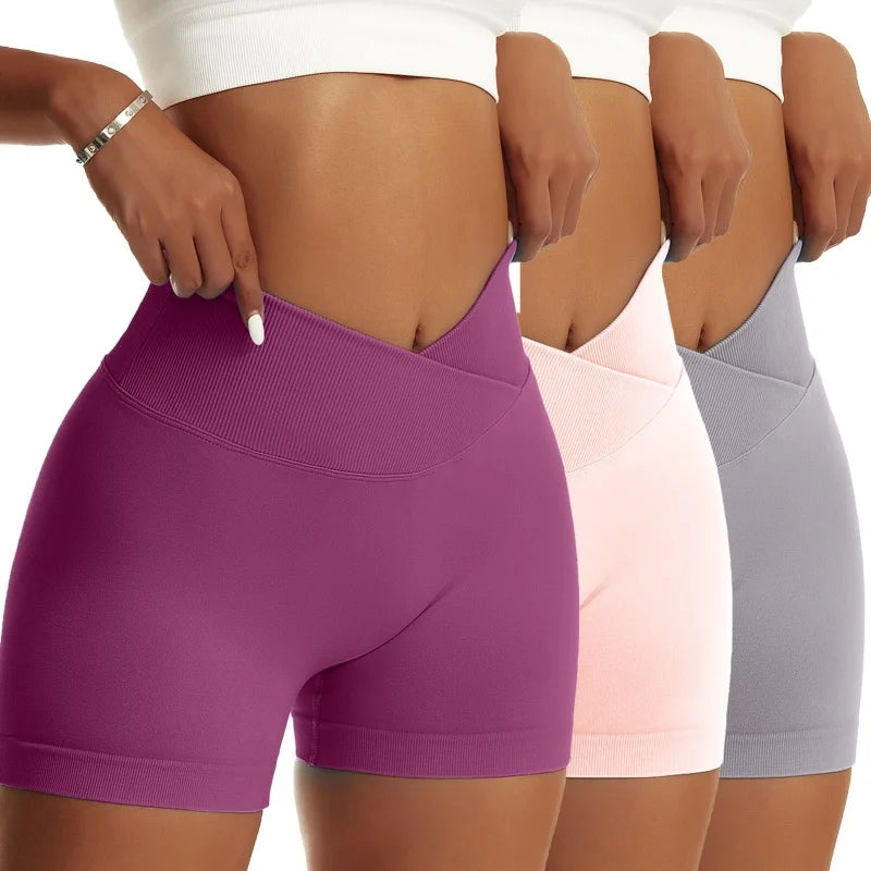 3 Pieces Women Solid Peach Hip Sports Pants High Waist Shorts
