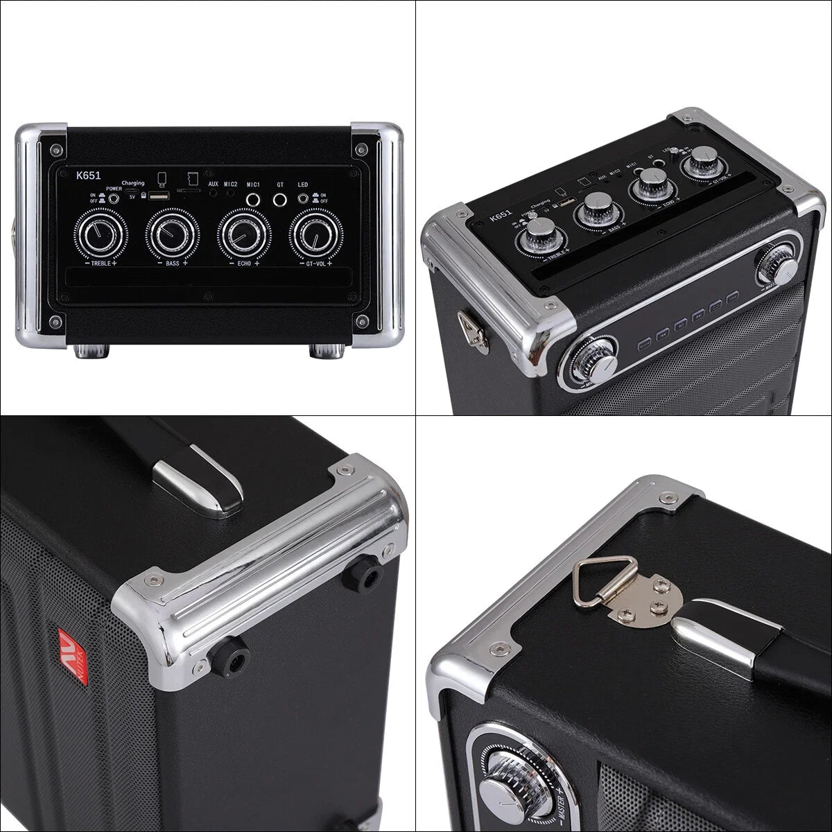 Karaoke Machine with 2 Wireless Microphones Portable Bluetooth Speaker Party LED