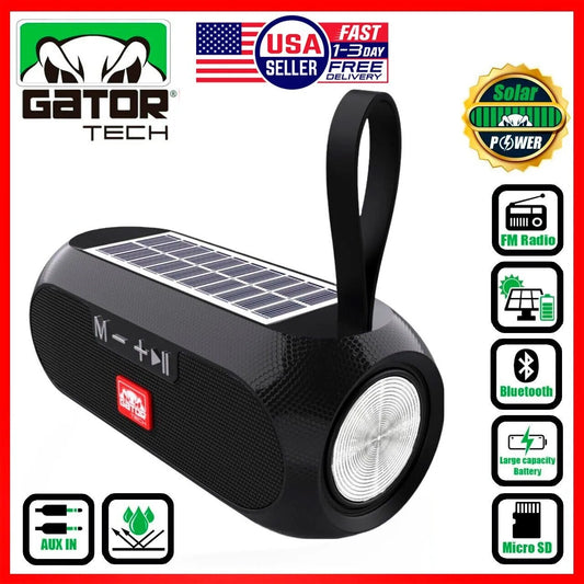 Solar Bluetooth Speaker Wireless Portable Power Stereo Bass USB SD FM Radio LOUD