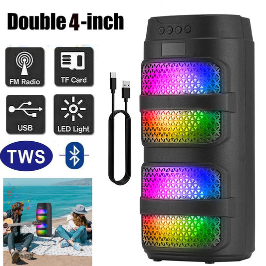 3000W Bluetooth Speaker Dual 4 Inch Speaker Stereo Outdoor Portable Subwoofer 5.0 Wireless Speaker with LED Light Rechargeable Battery
