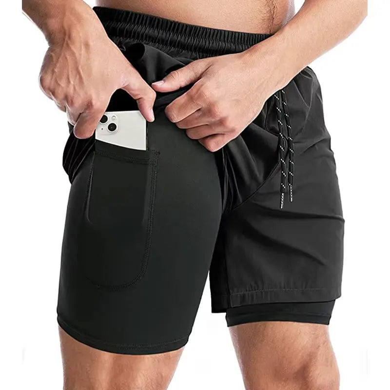 Mens 2 in 1 Running Shorts 5 Inch Quick Dry Athletic Shorts