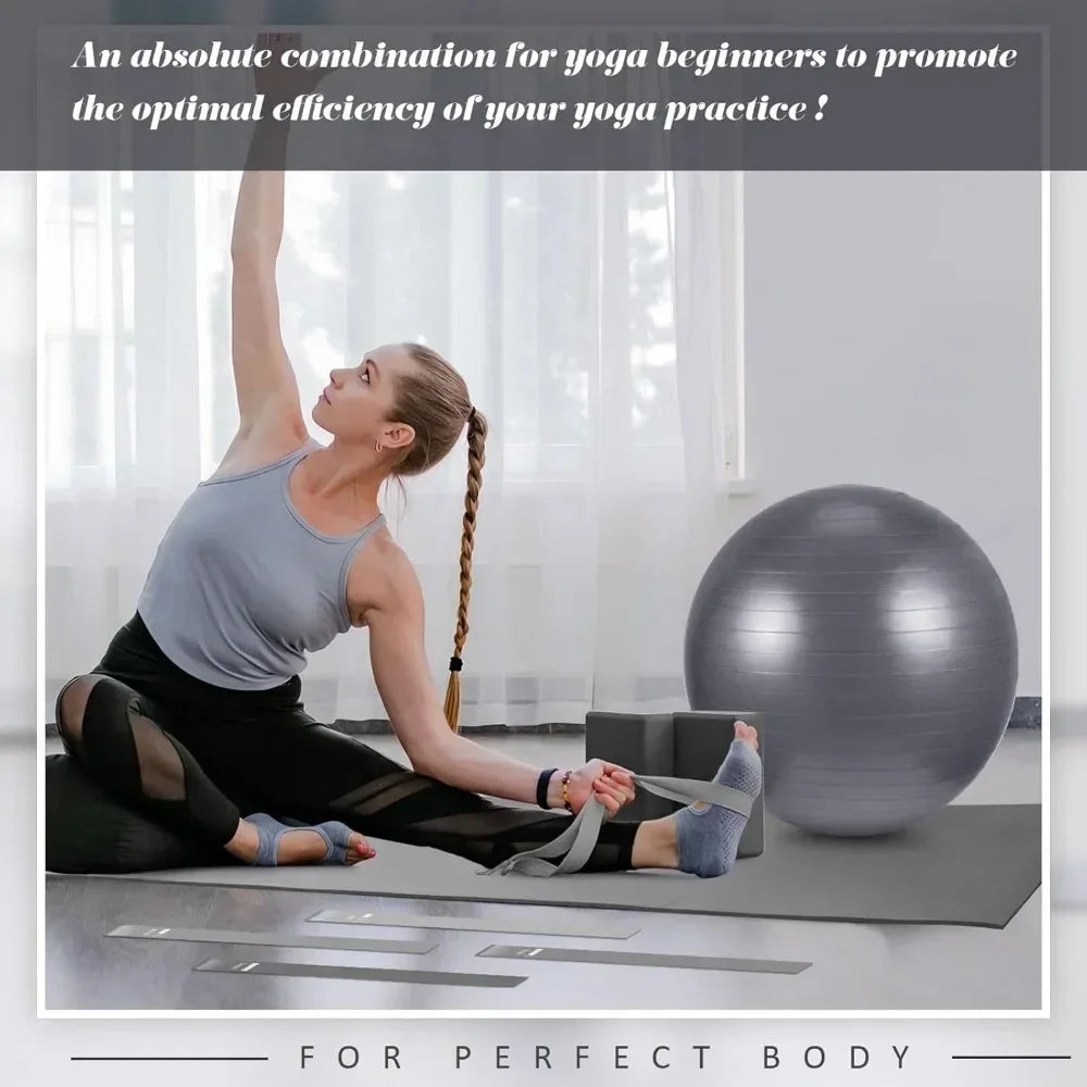 10 Pcs Yoga Starter Kit Include Yoga Mat, Blocks, Strap, Ball, Bands