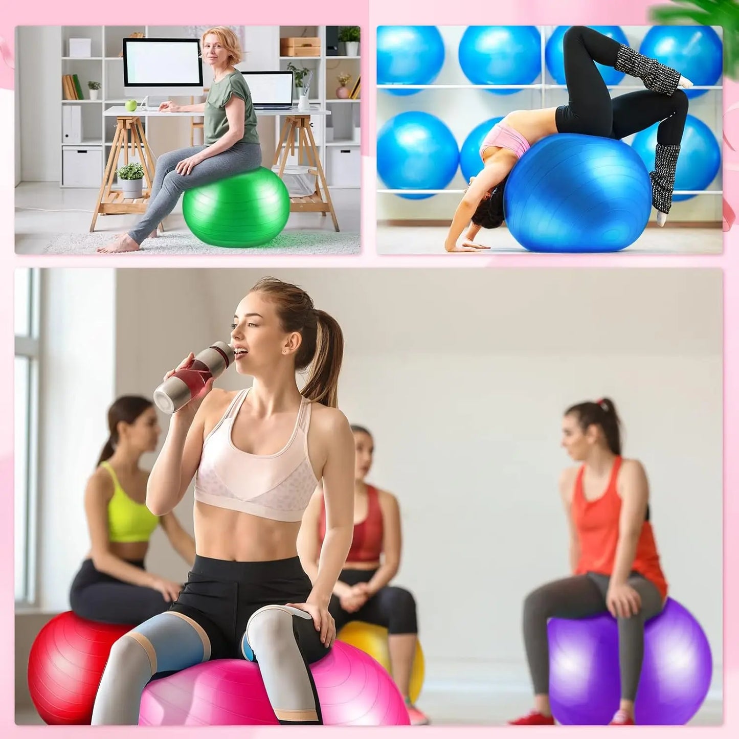 12 Pcs Yoga Balls Bulk Large Exercise Ball 24.6 Inch Pilates Ball Exercise Equipment Heavy Duty Stability Ball Chair with Pump f