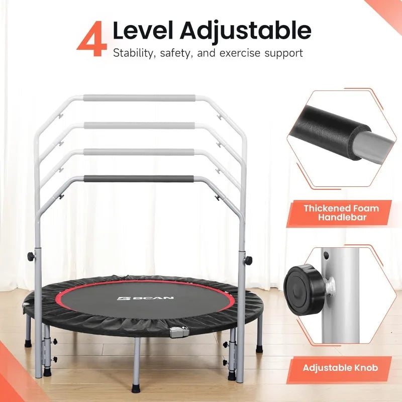 BCAN 40/48" Foldable Mini Trampoline Max Load 330lbs/440lbs, Fitness Rebounder with Adjustable Foam Handle
